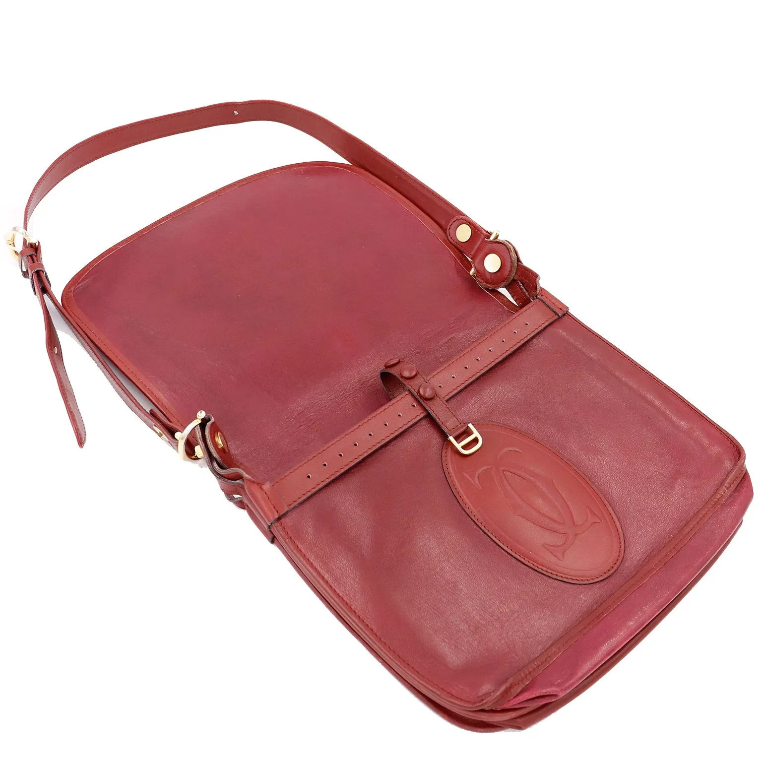 1970s Le Must de Cartier Vintage Bordeaux Leather Shoulder Bag