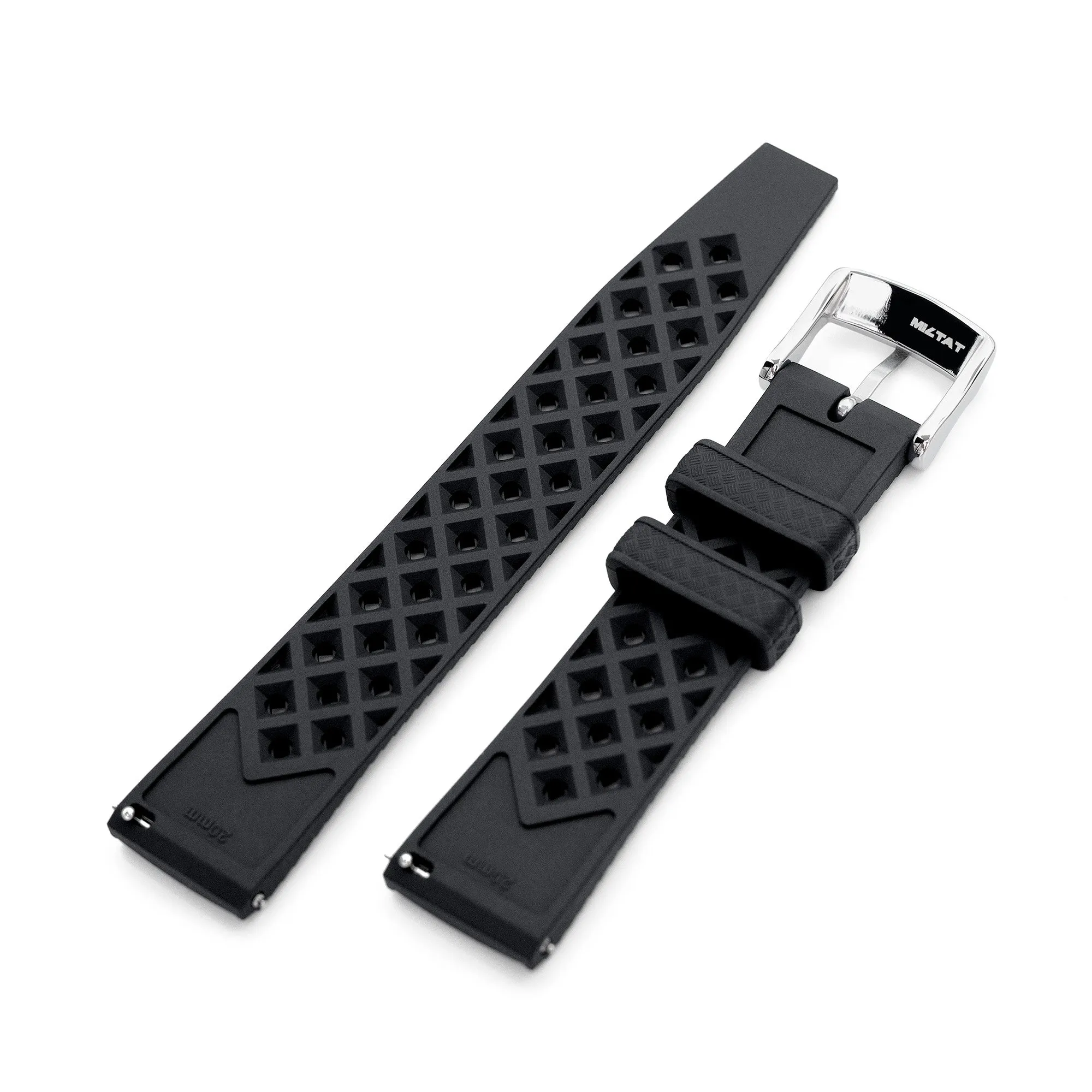 20mm Quick Release Tropical-Style FKM rubber watch strap, Black