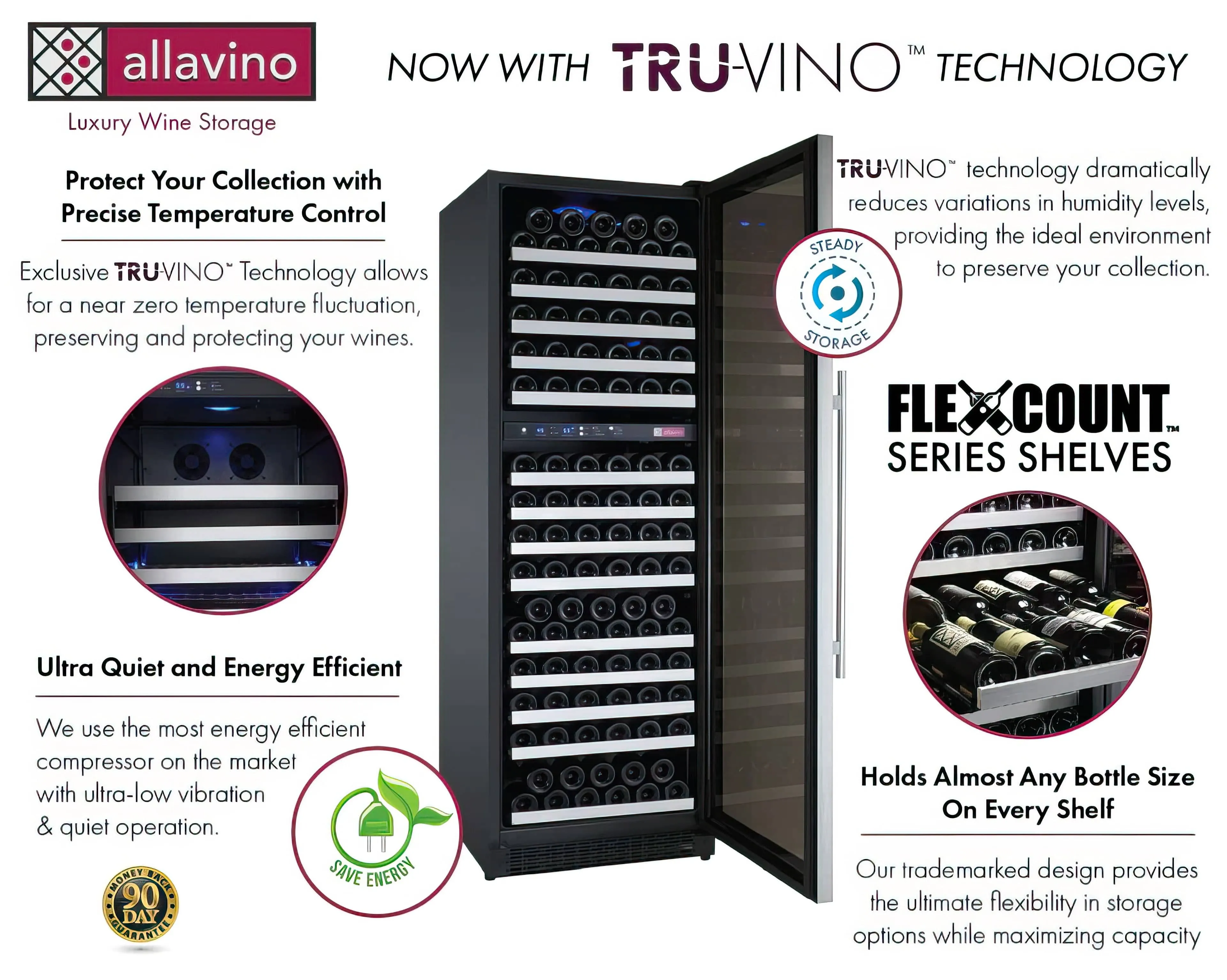 24" Wide FlexCount II Tru-Vino 172 Bottle Dual Zone Stainless Steel Right Hinge Wine Refrigerator