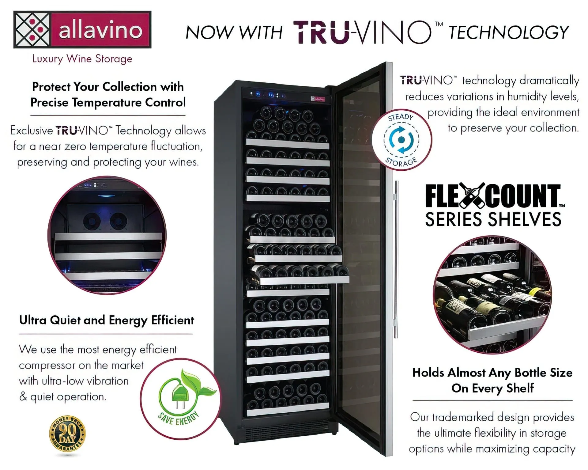 24" Wide FlexCount II Tru-Vino 177 Bottle Single Zone Stainless Steel Right Hinge Wine Refrigerator