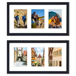 2Pcs Picture Frame 3 Opening Collage Frame 3 5x7IN Photo Black Picture Frame Desktop Wall Mounted Display Frame For Home Decoration- Electronics