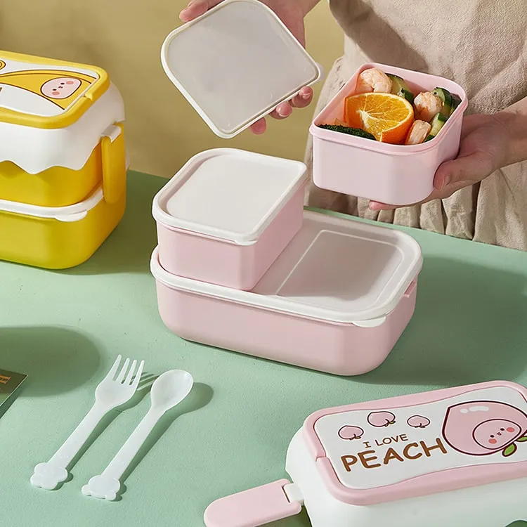 3-Compartment Double-Layer Lunch Box | Pink