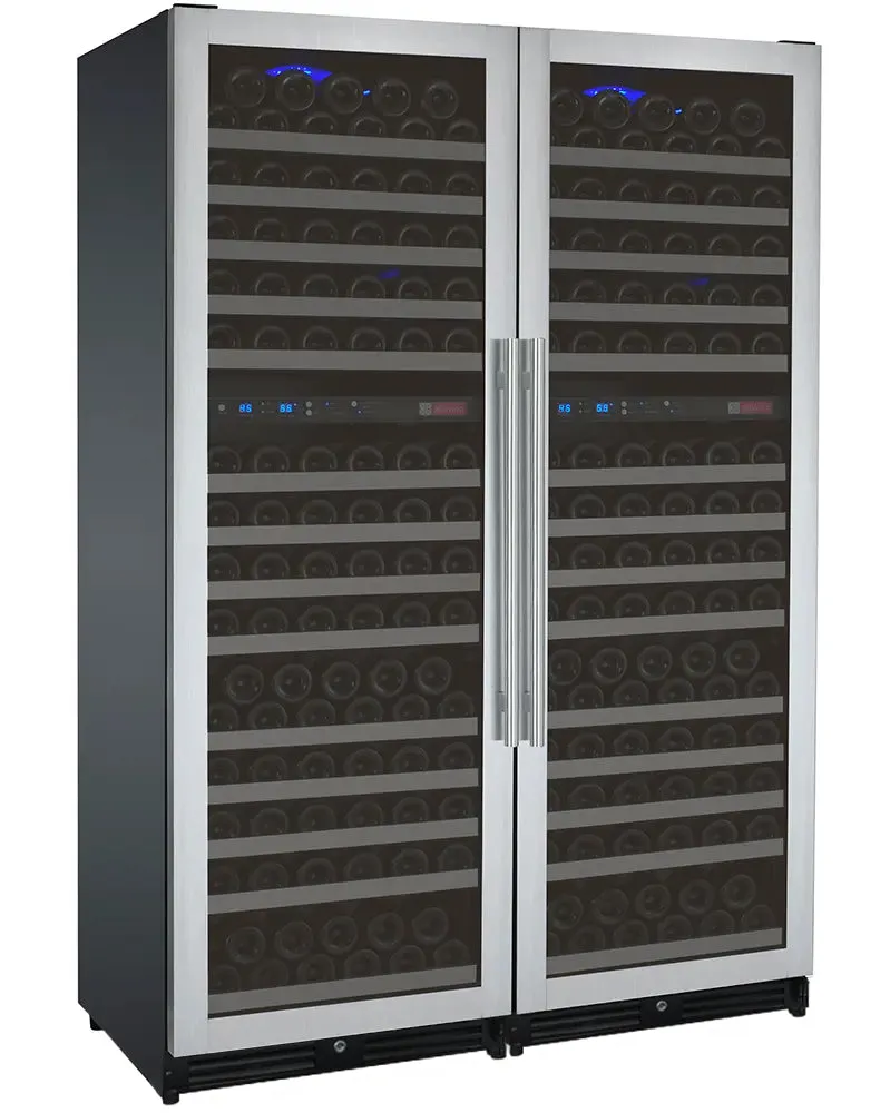 47" Wide FlexCount II Tru-Vino 344 Bottle Four-Zone Stainless Steel Side-by-Side Wine Refrigerator