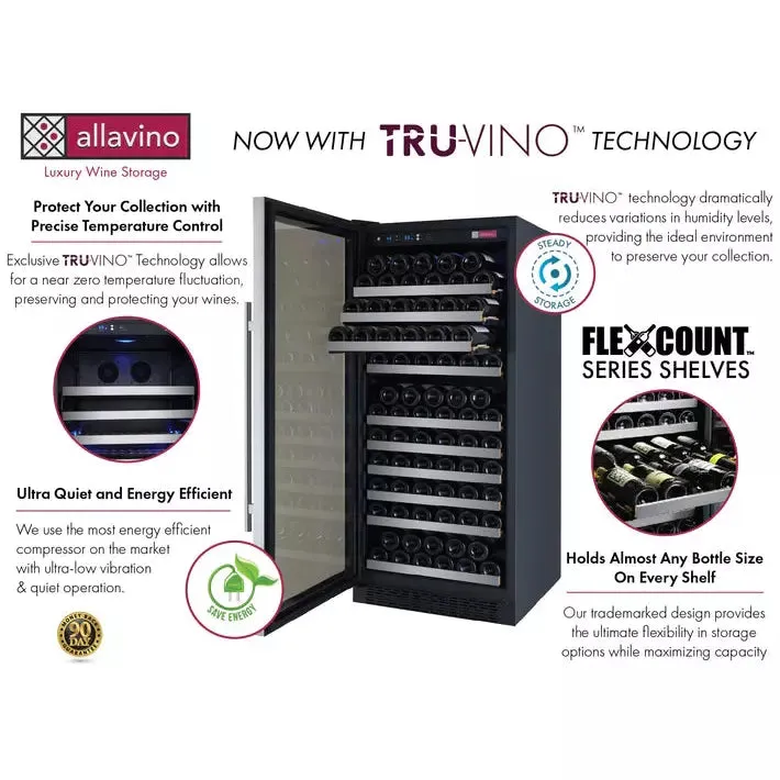 Allavino 24" Wide FlexCount II Tru-Vino 128 Bottle Single Zone Stainless Steel Left Hinge Wine Refrigerator