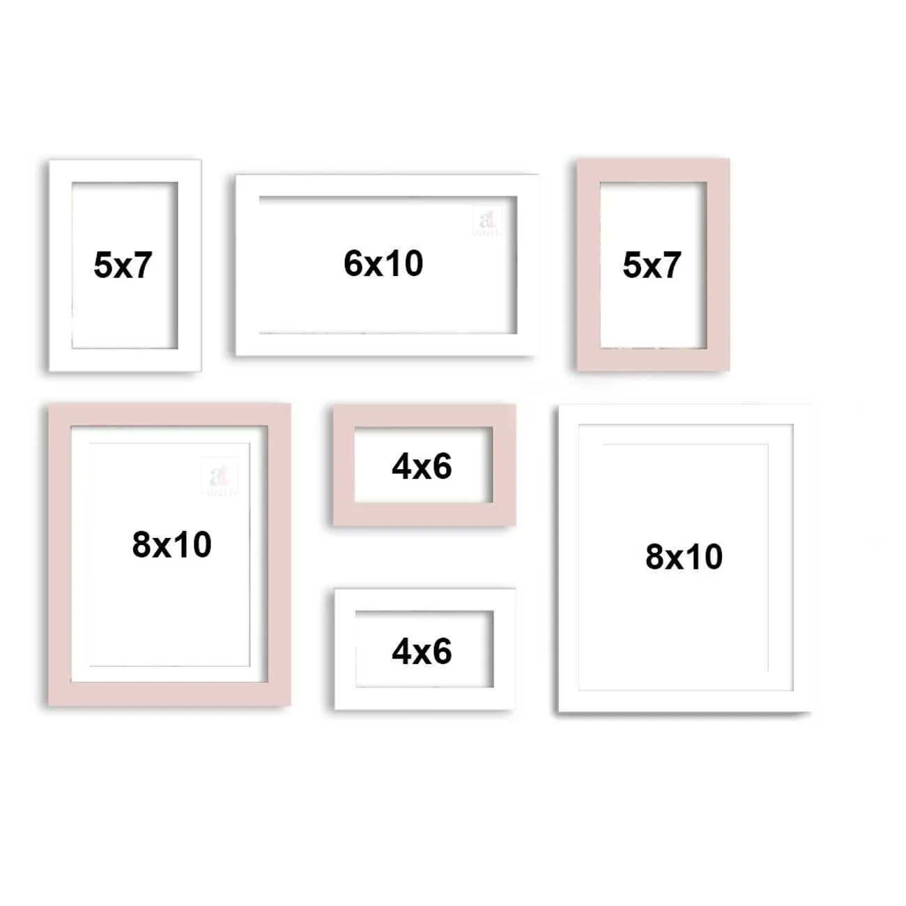 Art Street Set of 7 White & Pink Wall Photo Frame for Home Decor, Picture Frame for Living Room Wall Decoration Mix Size (White & Pink, 4x6, 5 x7, 8x10 Inchs)