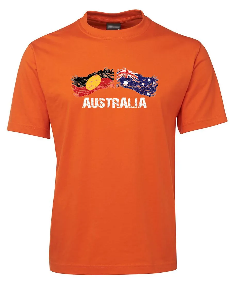 Australian & Aboriginal Flag Distressed Style Adults T-Shirt (Orange)