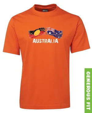 Australian & Aboriginal Flag Distressed Style Adults T-Shirt (Orange)