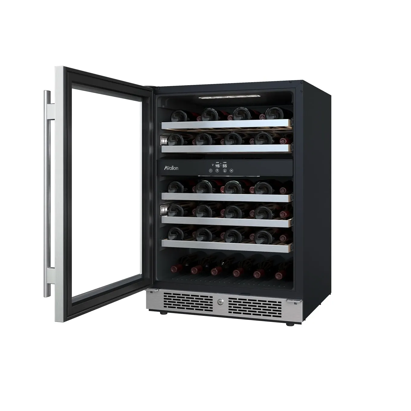 Avallon AWC241DBLSS 24" Wide 45 Bottle Capacity Dual Zone Wine Cooler in Black Stainless Steel