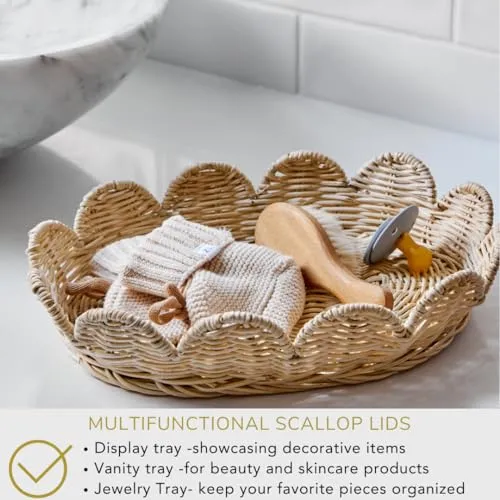 Bebe Bask Hand Woven Rattan Basket Set of 2-15x10x6 Inch Lid