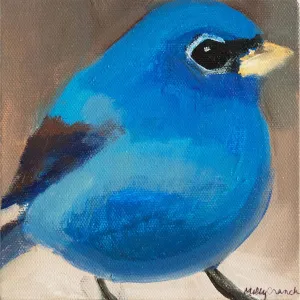 Blue Bird 6x6 OLO5 Original One Of A Kind Acrylic Painting by Molly Cranch