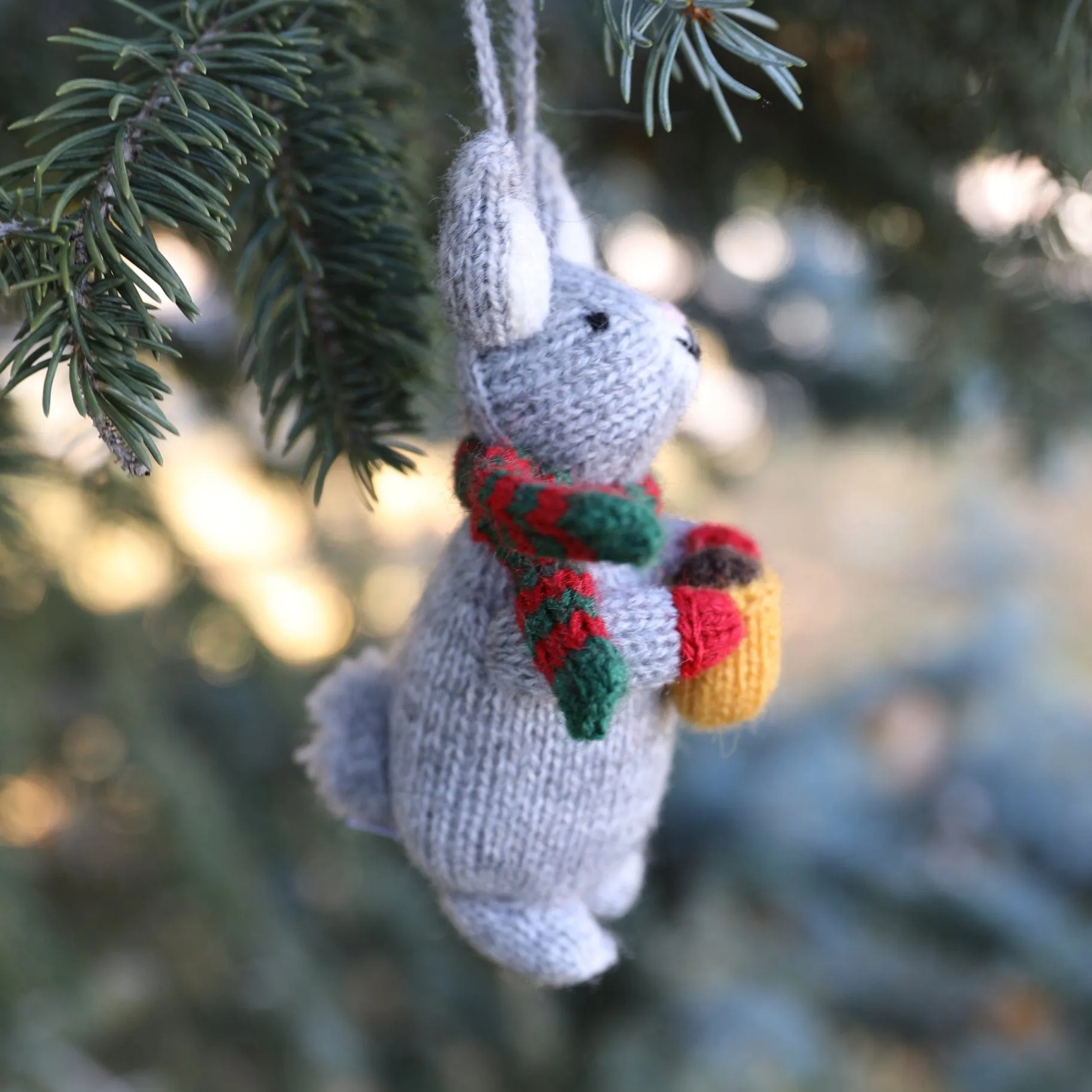 Bunny with Cocoa Handmade in Peru Knit Ornament