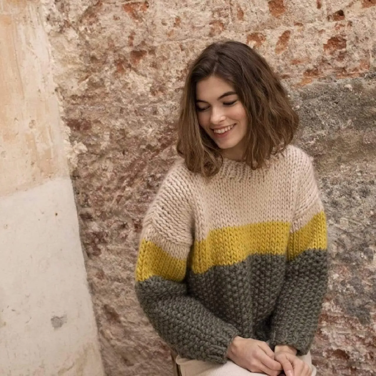 Cross The Line Sweater knitting kit by Katia