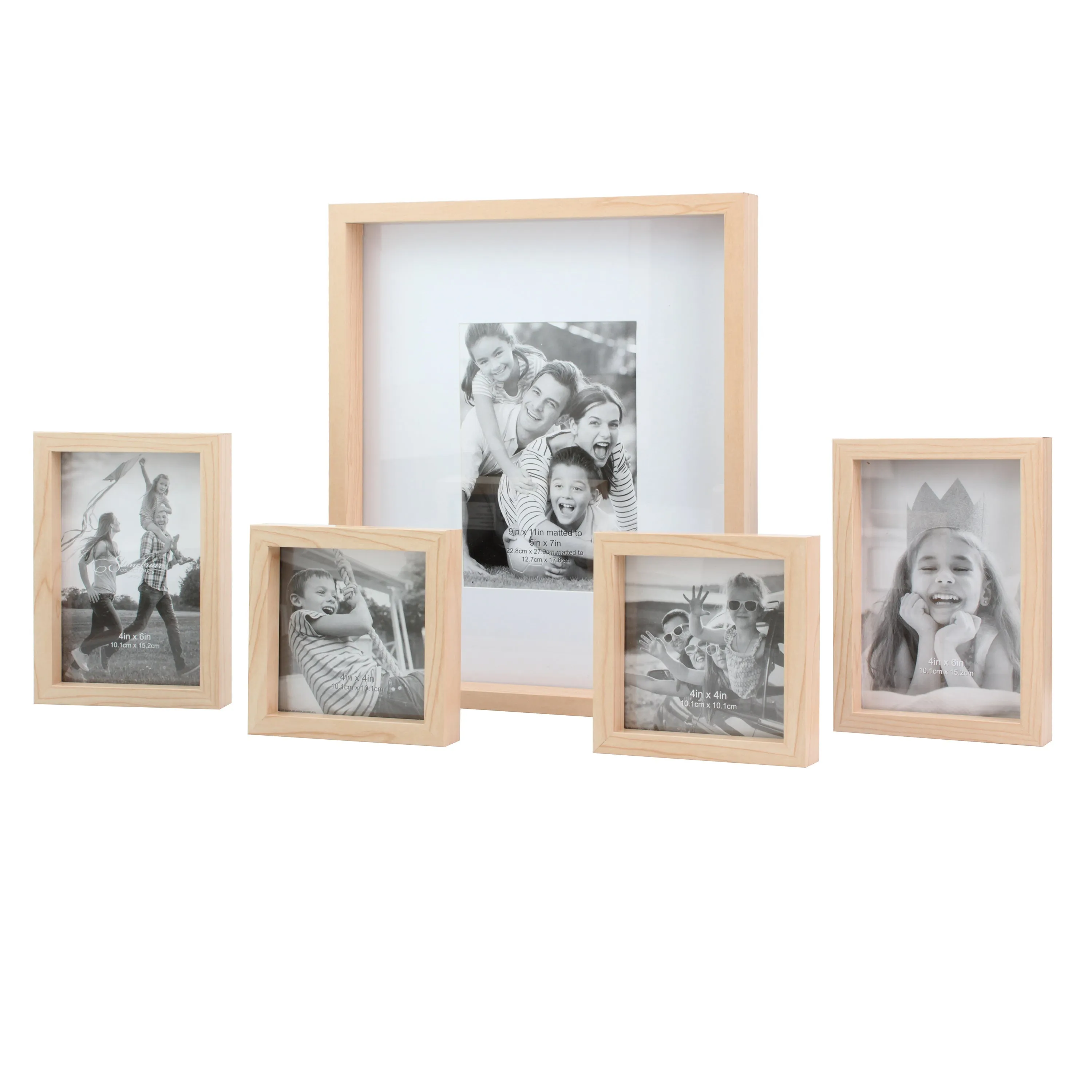 Decorative Rectangle Wall Mounted Gallery Frames, Wood, Blond (Set of 5) (WS)