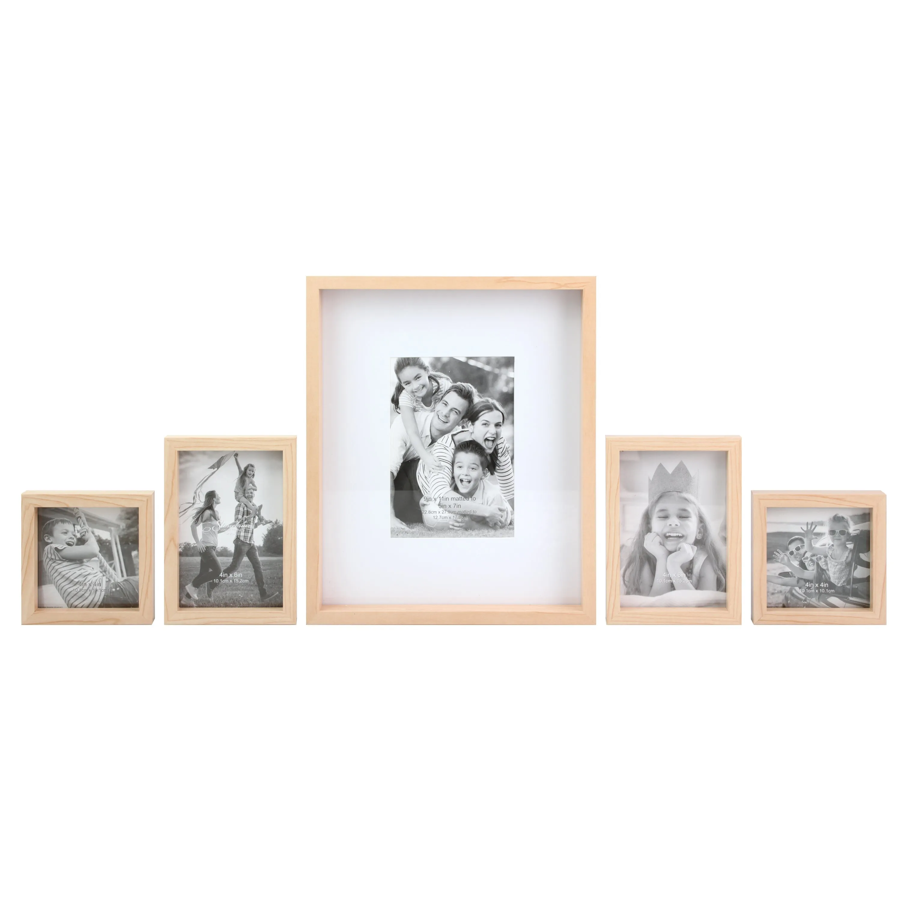 Decorative Rectangle Wall Mounted Gallery Frames, Wood, Blond (Set of 5) (WS)