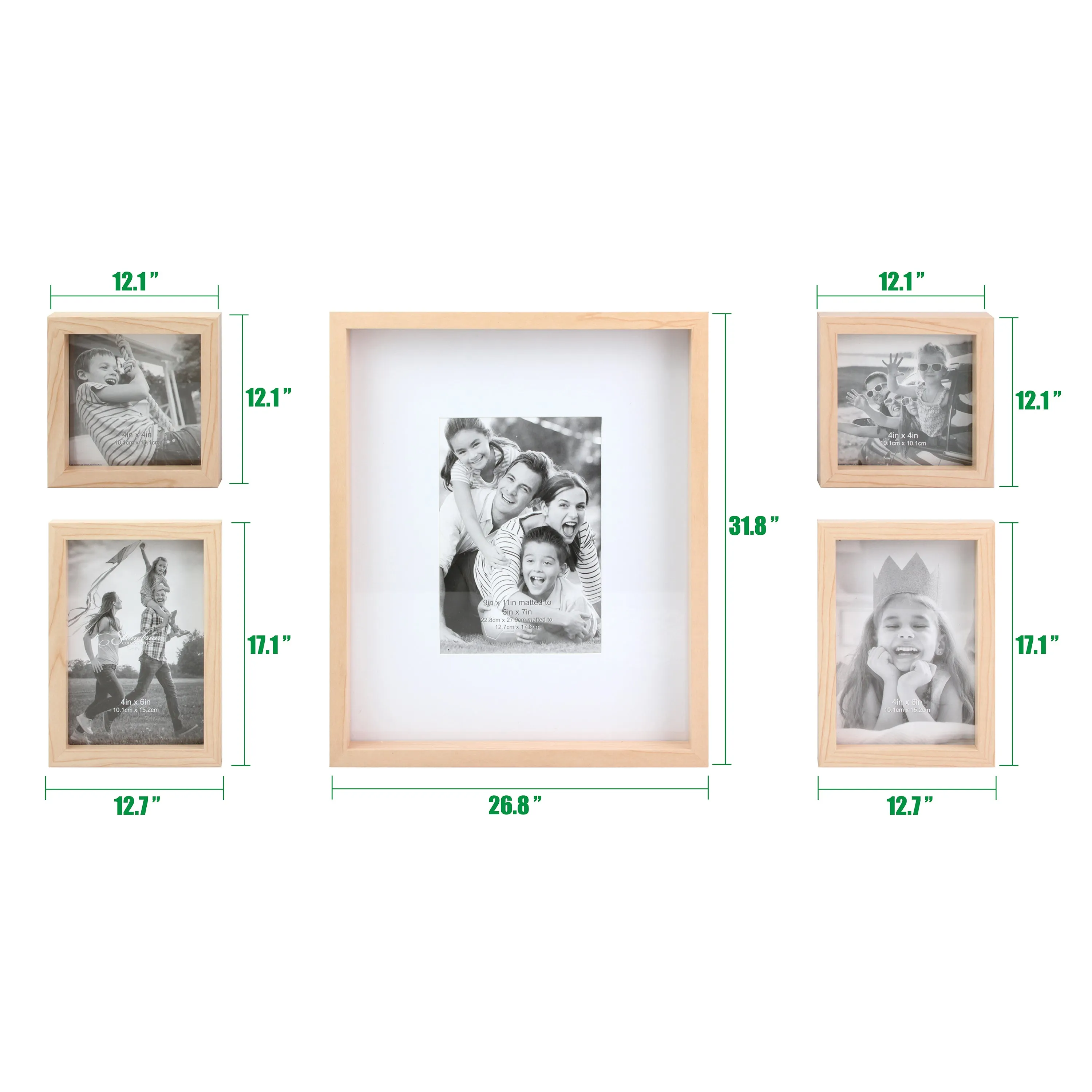 Decorative Rectangle Wall Mounted Gallery Frames, Wood, Blond (Set of 5) (WS)