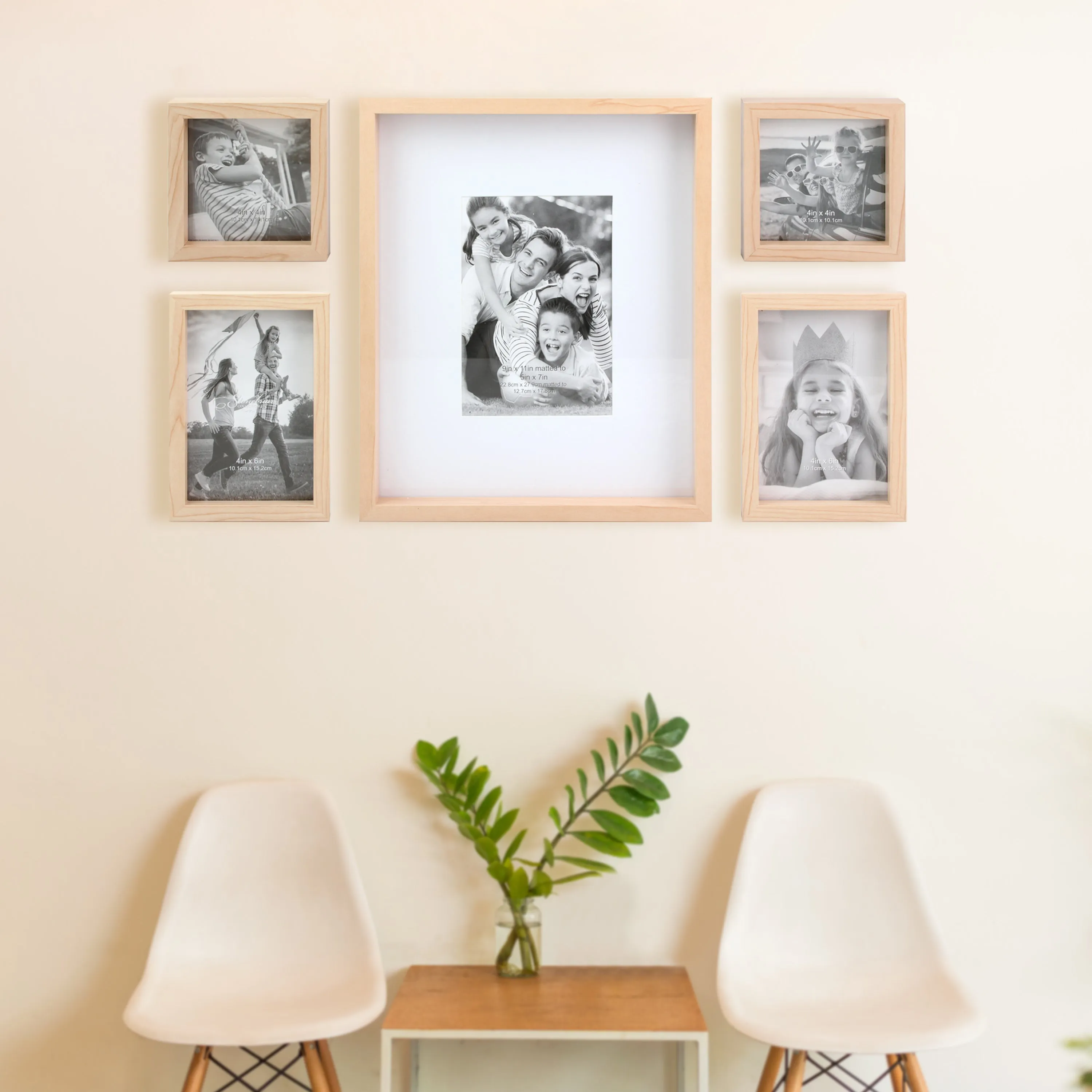 Decorative Rectangle Wall Mounted Gallery Frames, Wood, Blond (Set of 5) (WS)