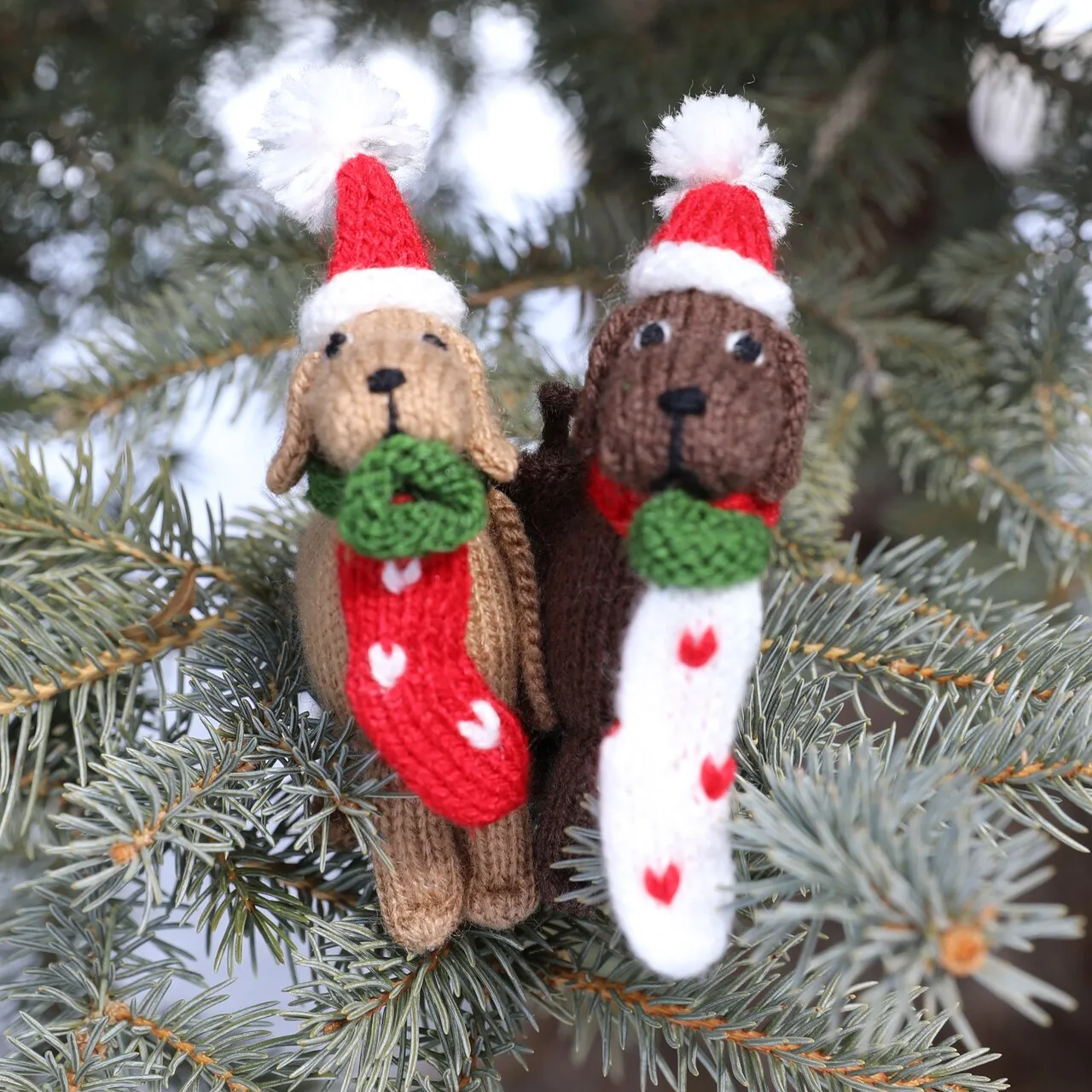 Dog With Stocking Ornament- Set Of 2