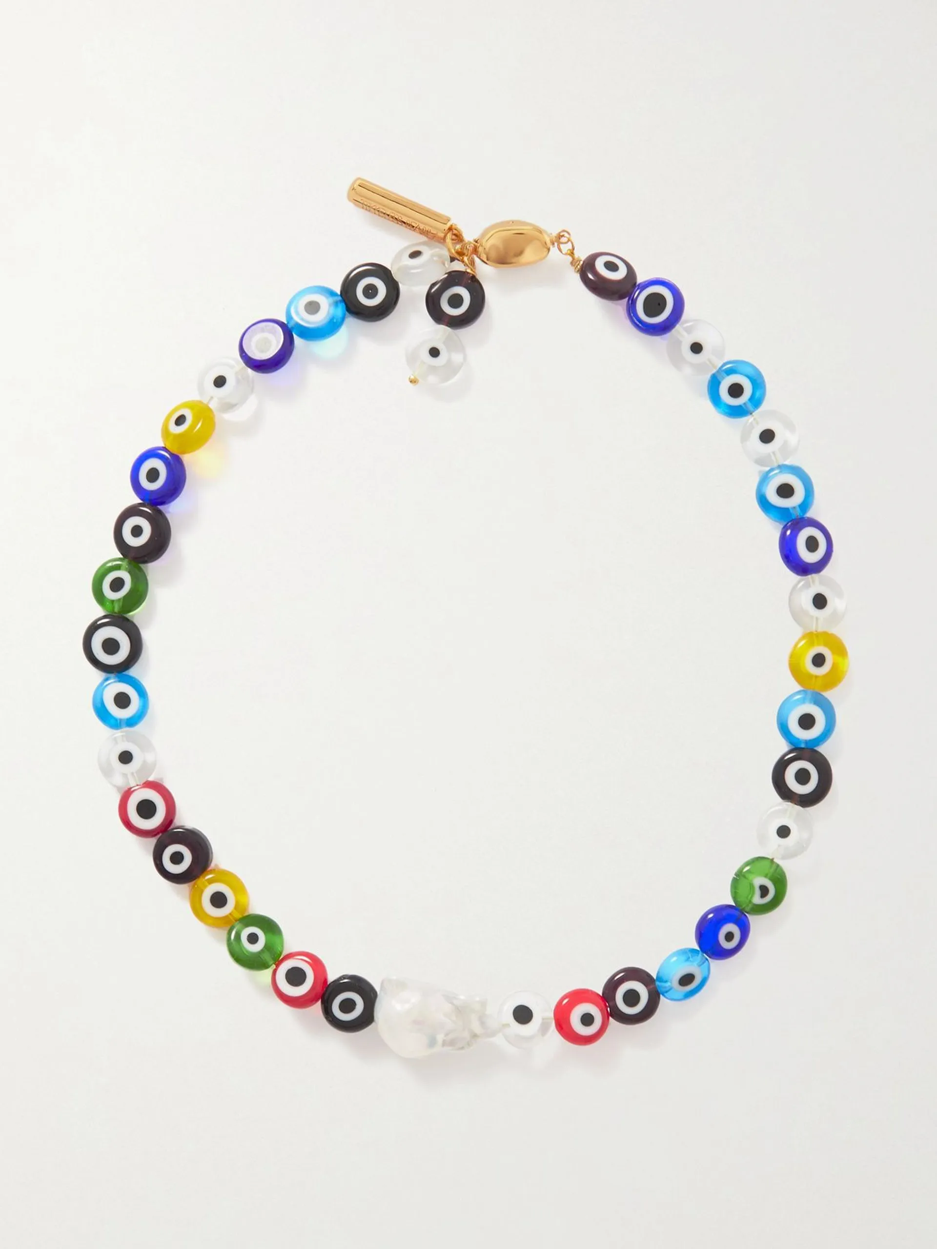 Gold-tone, pearl and evil eye bead necklace