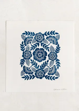 Indigo Floral Woodblock Print