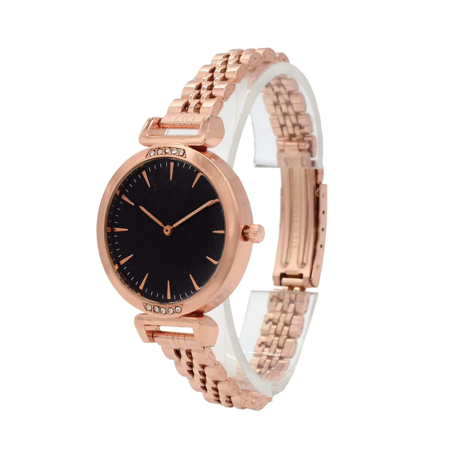 Joker & Witch Petite Black Classic Rosegold Metallic Watch for Women