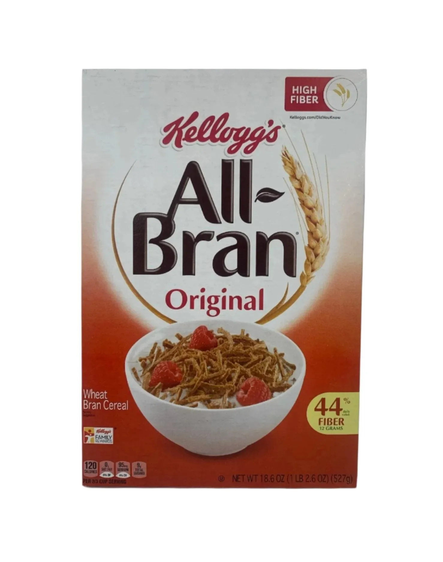 Kelloggs All-Bran Original Cold Breakfast Cereal- 18.6 Oz Box.  Case of 8 boxes.