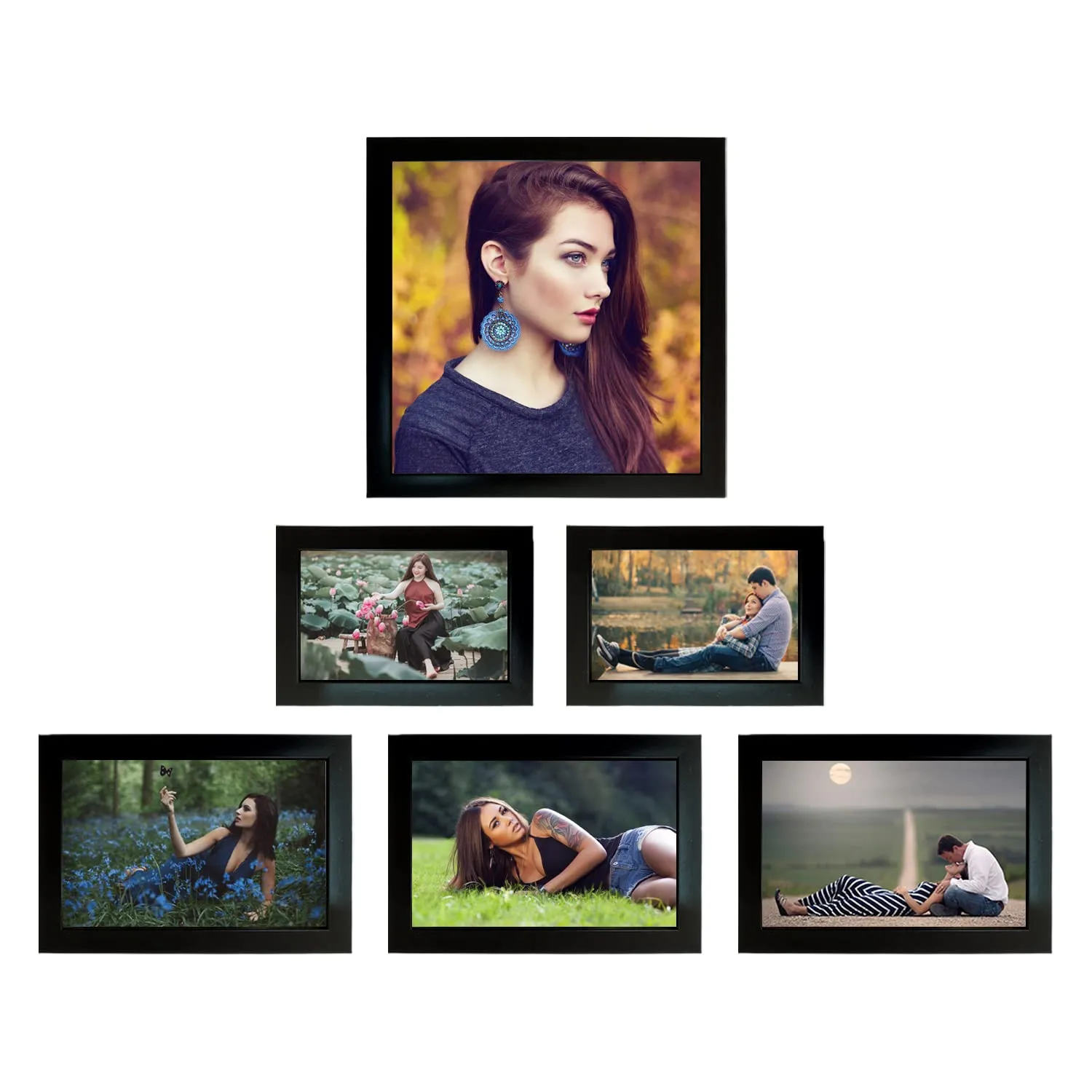 Kuber Industries Collage Photo Frame For Living Room, Wall Set of 6 (Black) Size: 8x8-1 Pc., 4x6-2 Pc., 5x7-3 Pc.