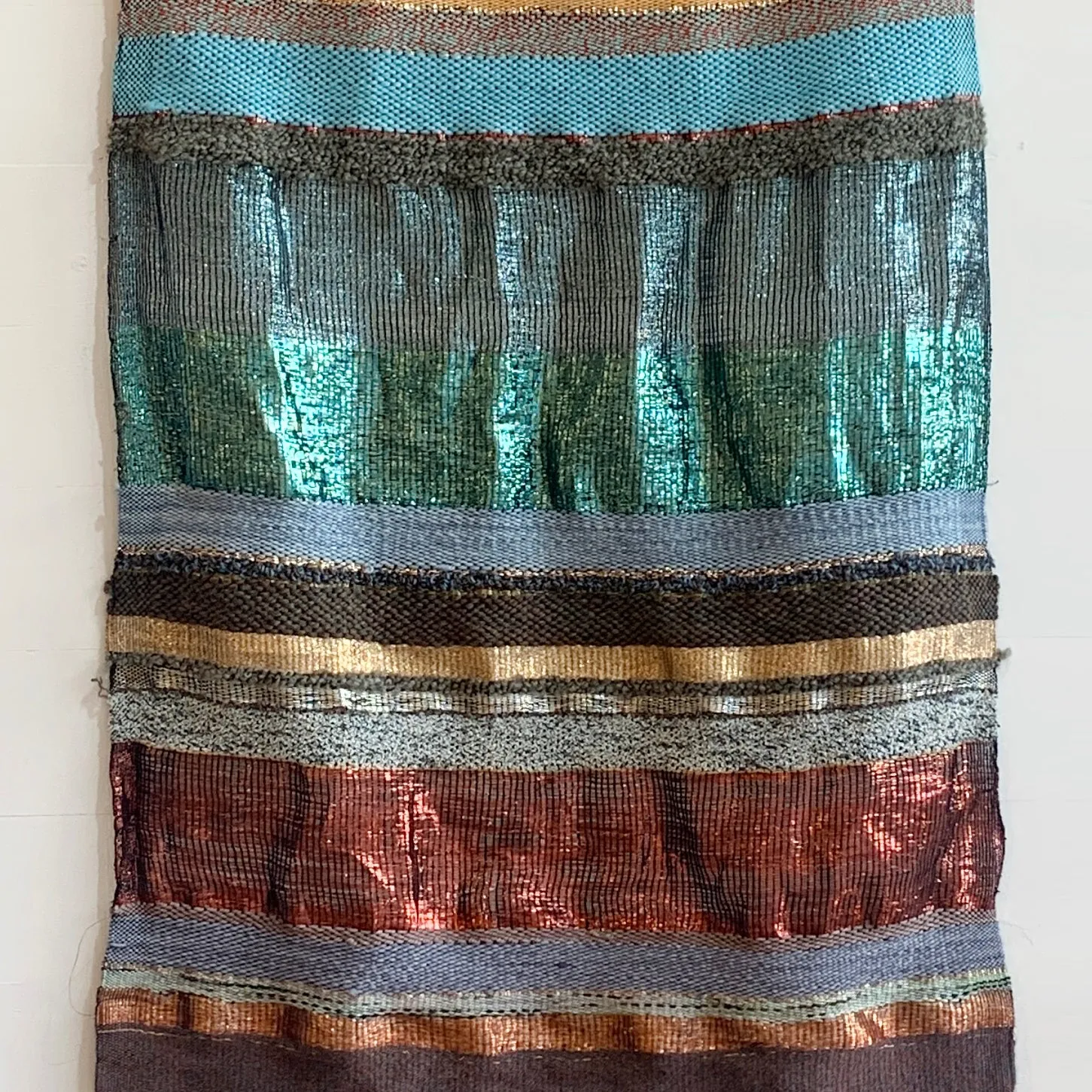 Metallic Copper and Teal Stripe Vintage Fibre Weaving