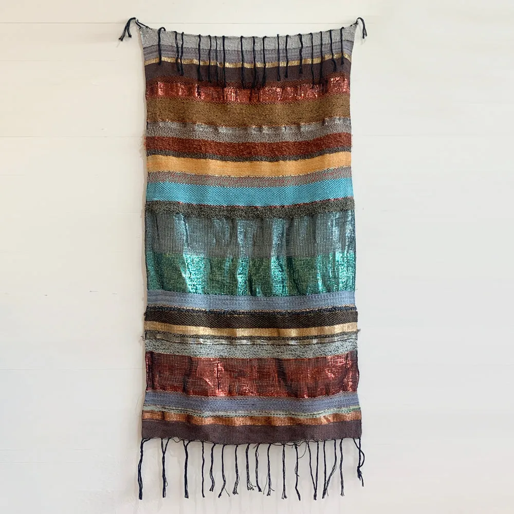 Metallic Copper and Teal Stripe Vintage Fibre Weaving