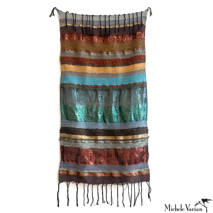 Metallic Copper and Teal Stripe Vintage Fibre Weaving