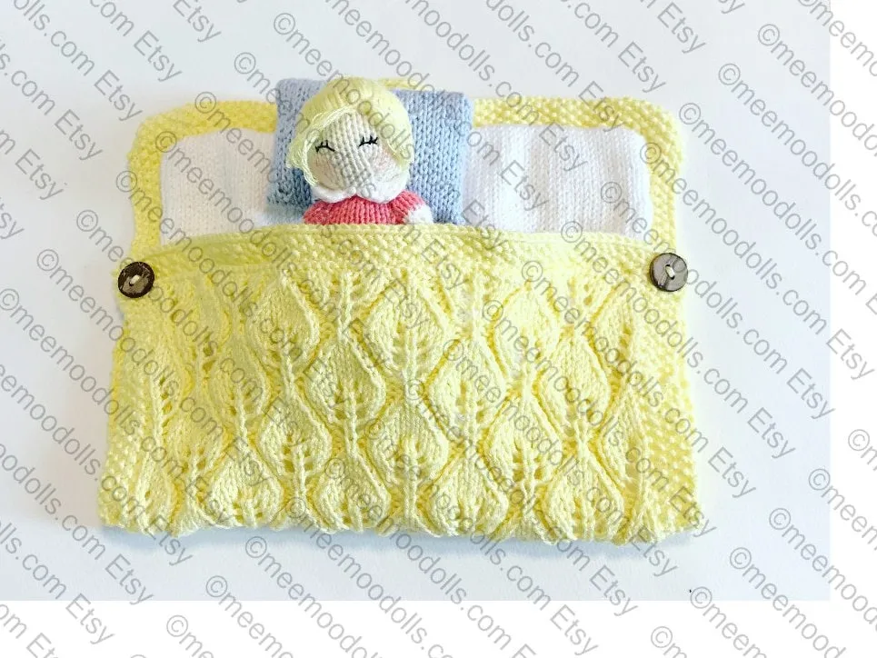 Mia with her clutch bag. Knitted toy patterns. Meemoodolls