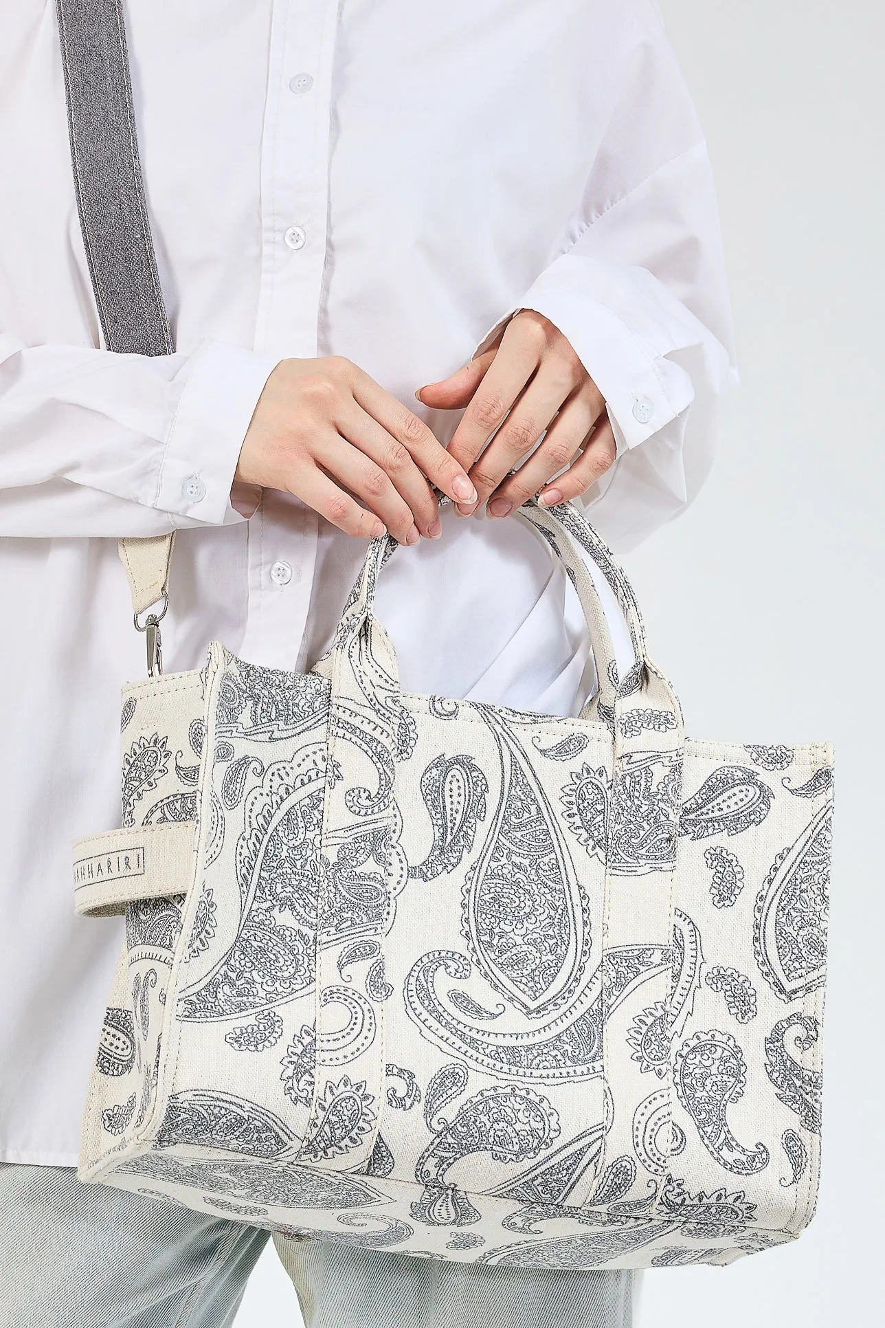 Paisley Print Canvas Tote with Adjustable Strap