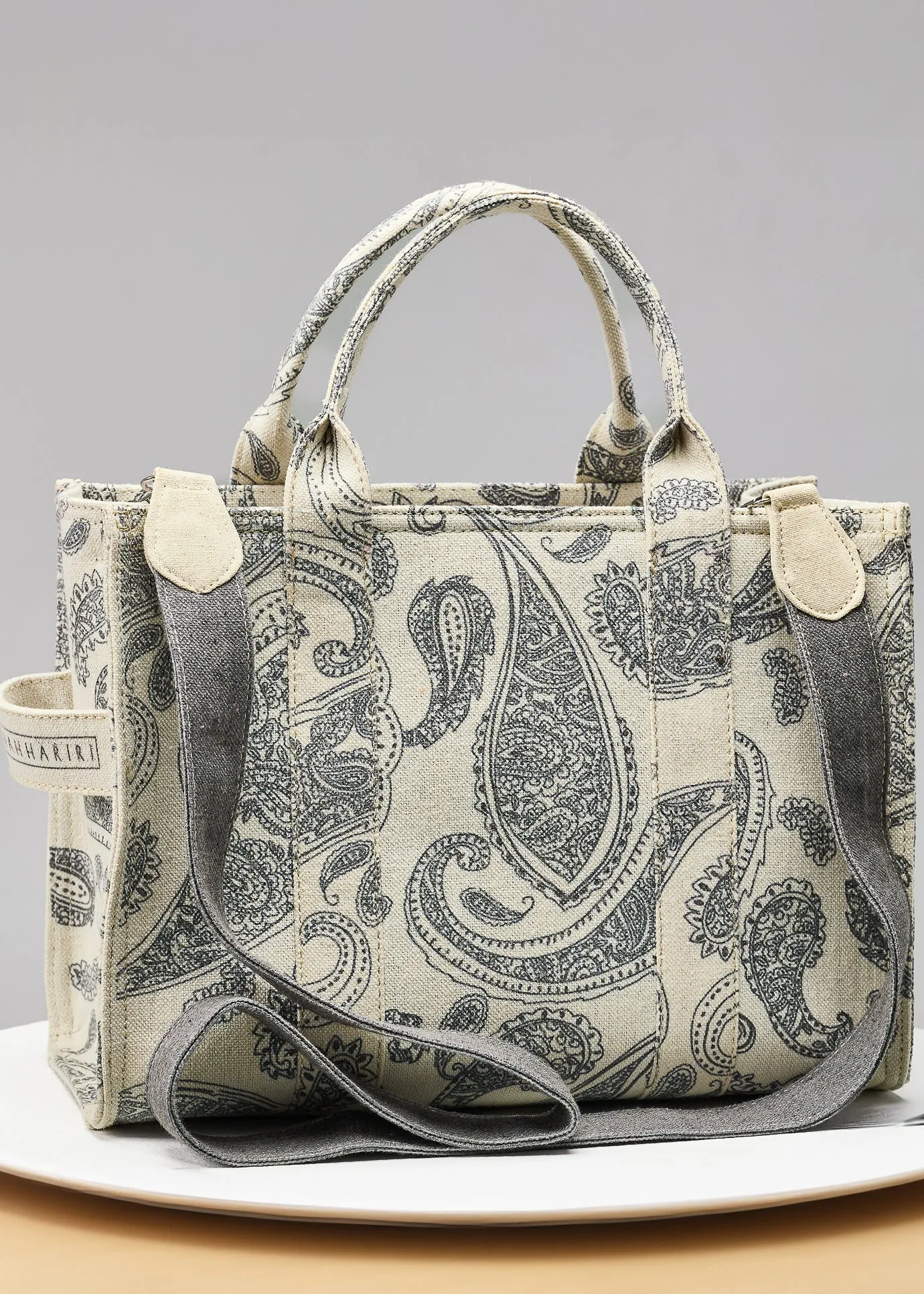 Paisley Print Canvas Tote with Adjustable Strap