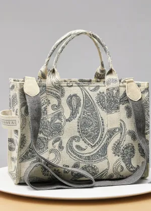 Paisley Print Canvas Tote with Adjustable Strap