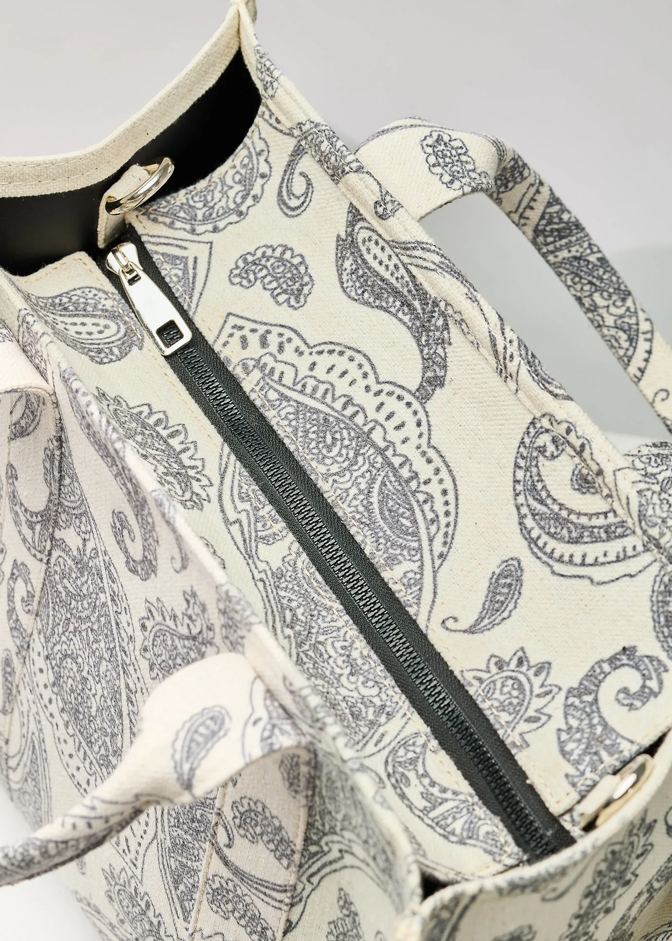 Paisley Print Canvas Tote with Adjustable Strap