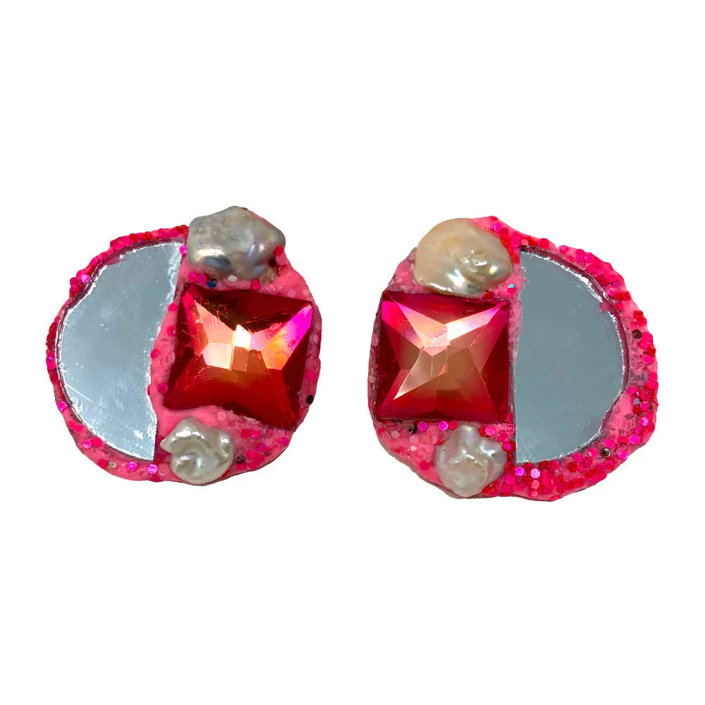 PINK AND PEARL CLIP-ON EARRINGS