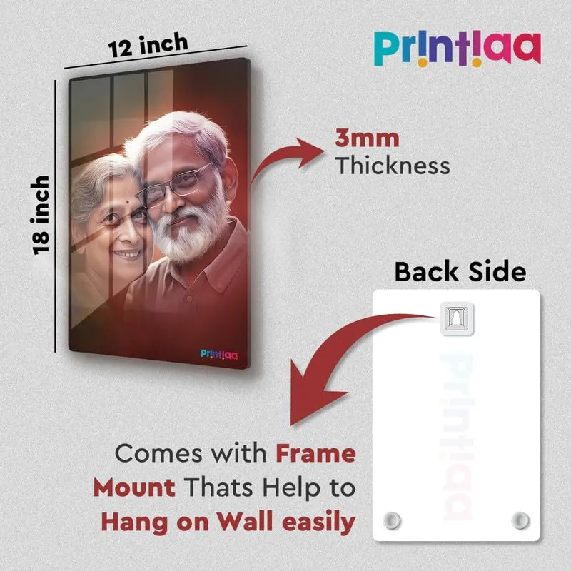 PRINTIAA Acrylic Photo Frame Print Personalized/Customised Wall Mount Frameless Picture Frame for Gifting on Birthday, Anniversary, Corporate and other Moments, 12x18 Inch-C, 3mm Thick