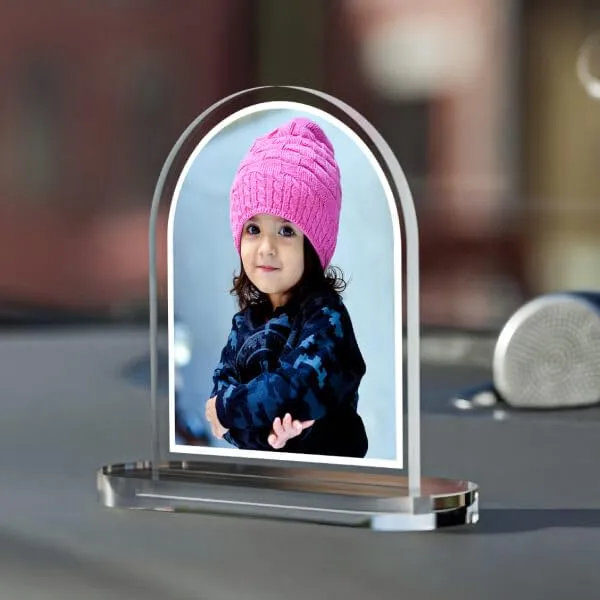 Royal Products Personalized/Customised Clear Acrylic Table top Frameless Photo Frame - Ideal for Birthdays, Valentine's Day, and Anniversaries (Oval)