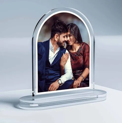 Royal Products Personalized/Customised Clear Acrylic Table top Frameless Photo Frame - Ideal for Birthdays, Valentine's Day, and Anniversaries (Oval)