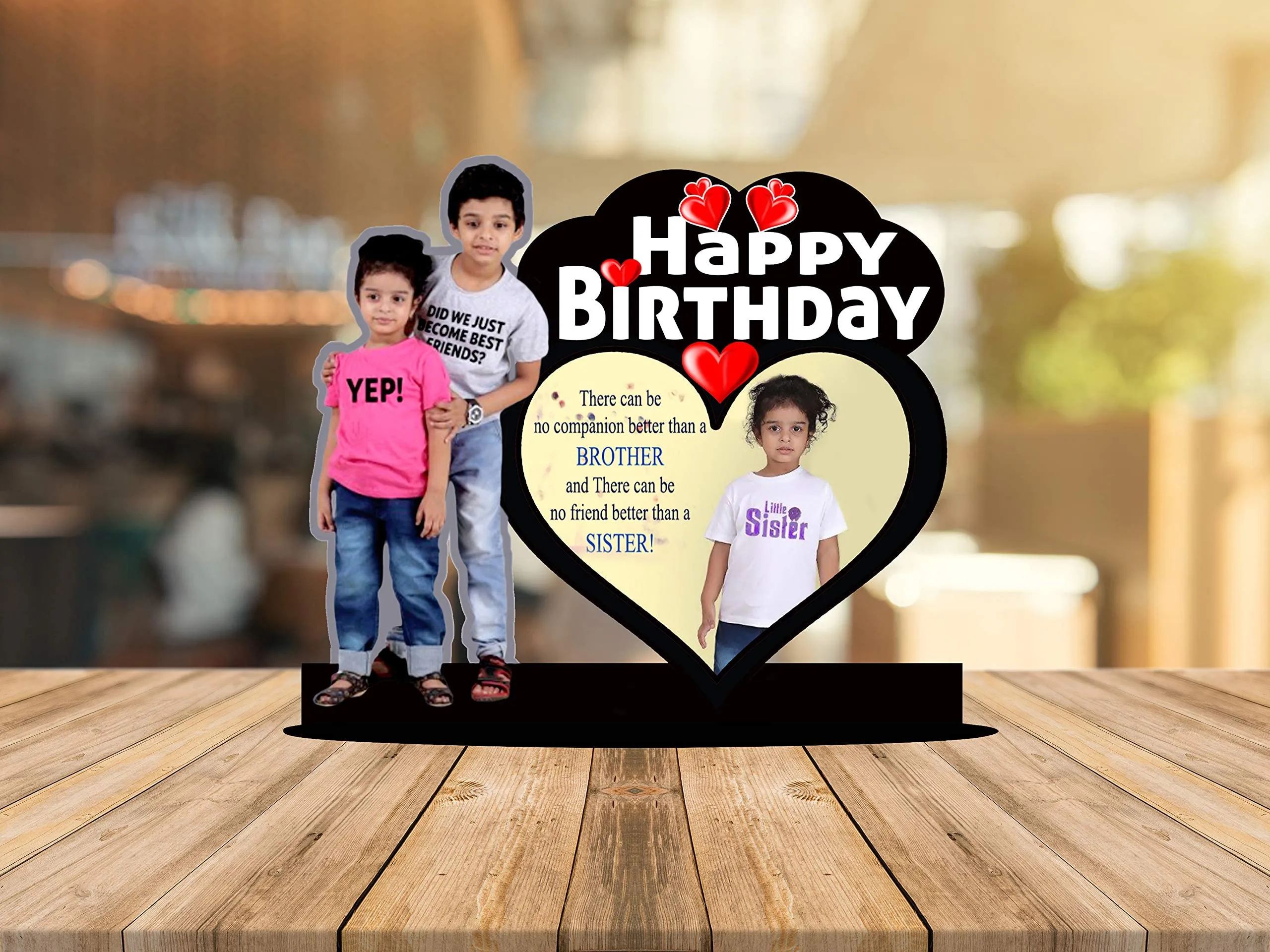 Shri Kanth Art Customized Happy Birthday (Brother & Sister) - Wall Mount - Wooden - Mosaic/Collage Photo Frame - Gifts Personalized Cutout Photo Frame with Name Collage (8 X 10 Inch)