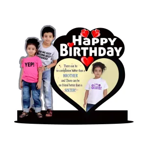 Shri Kanth Art Customized Happy Birthday (Brother & Sister) - Wall Mount - Wooden - Mosaic/Collage Photo Frame - Gifts Personalized Cutout Photo Frame with Name Collage (8 X 10 Inch)