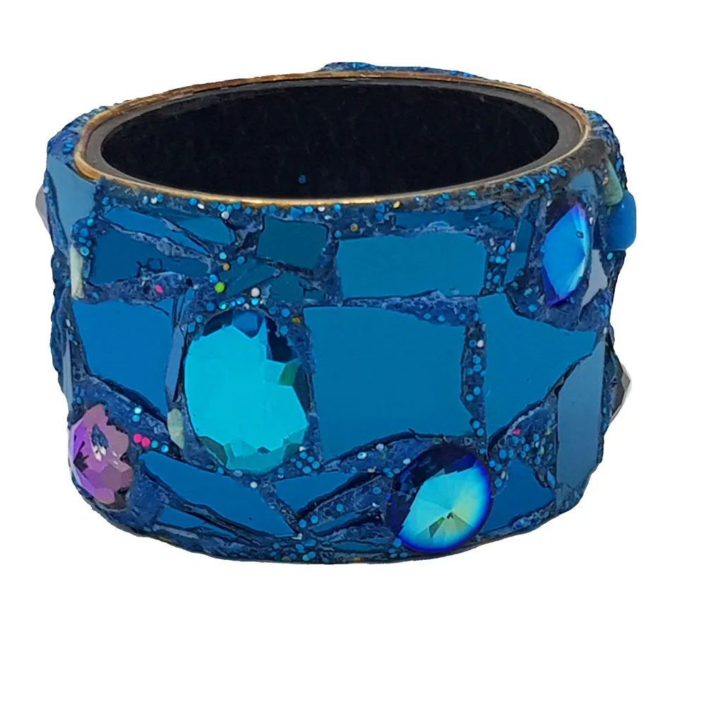 TURQUOISE WIDE CRYSTAL AND MIRROR BANGLE