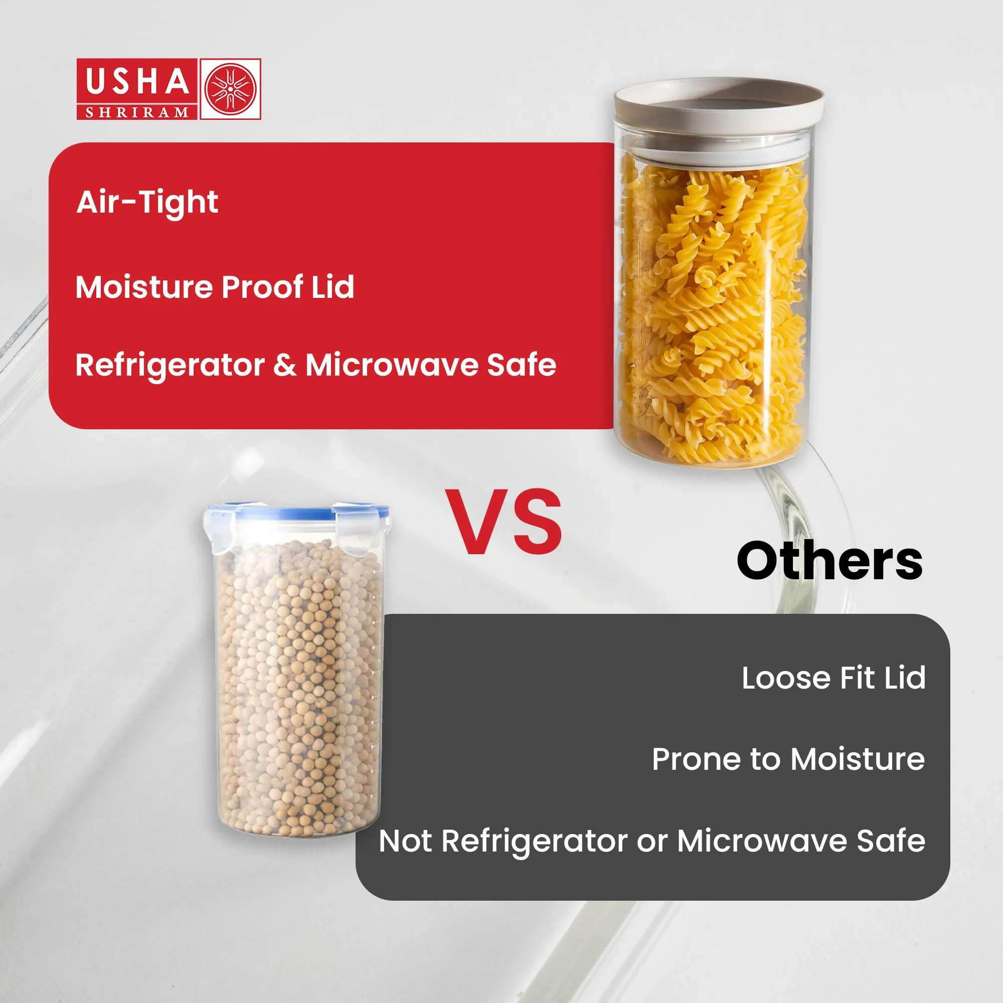 USHA SHRIRAM Food Storage Conatiner with Airtight Lid (4Pcs - 1L each)| Borosilicate Glass Container For Kitchen Storage| Glass Container With Lid For Fridge Storage| Stackage Storage Boxes for Fridge