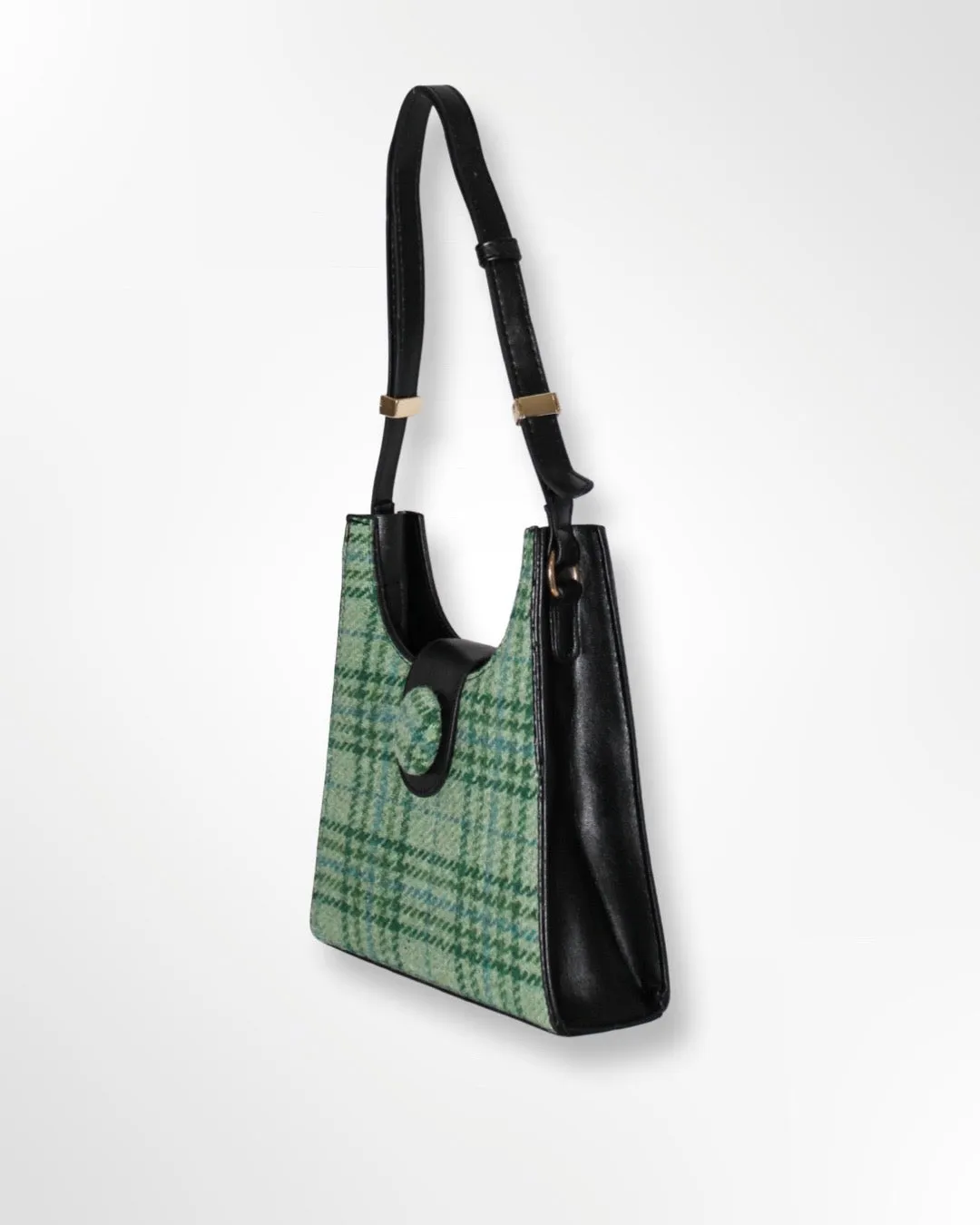 Vegan Leather Green Plaid Hand Bag