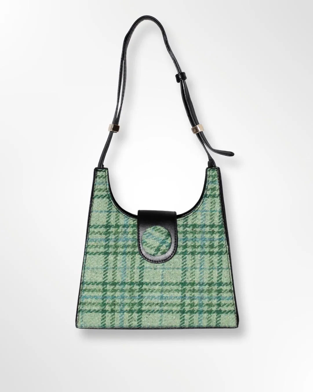 Vegan Leather Green Plaid Hand Bag