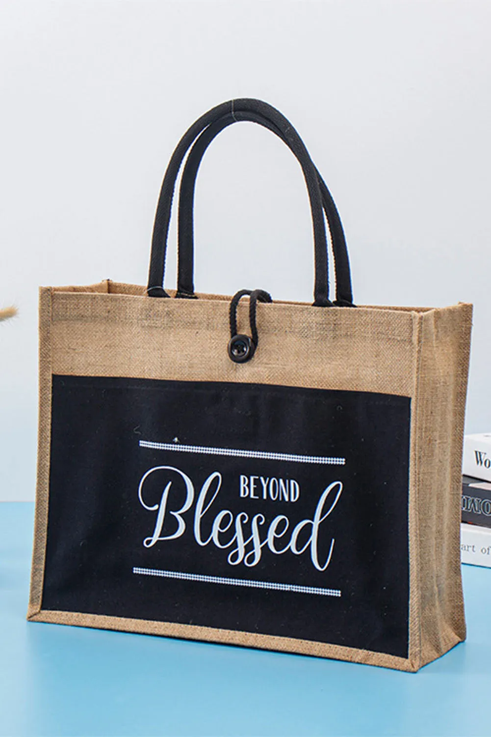 Vintage Black "BEYOND BLESSED" Burlap Bag