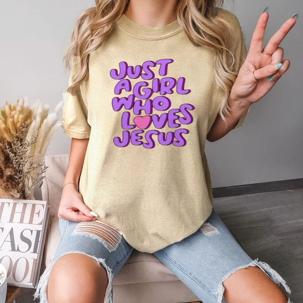 Women  Just A girl Loves Jesus Print Graphic T-shirt