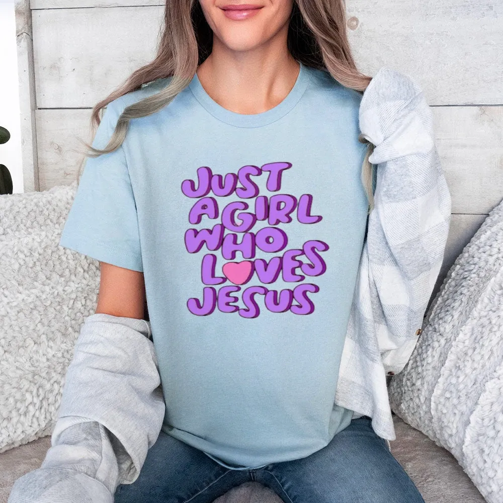 Women  Just A girl Loves Jesus Print Graphic T-shirt