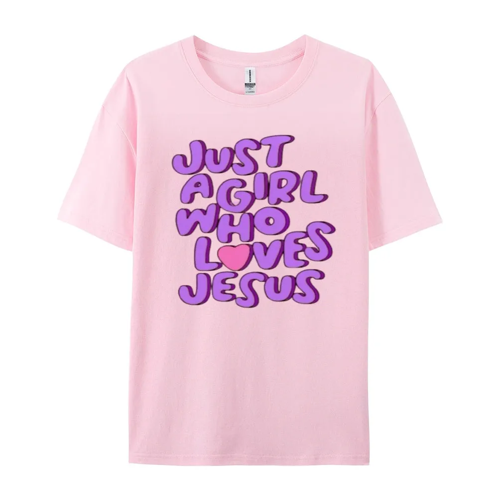 Women  Just A girl Loves Jesus Print Graphic T-shirt