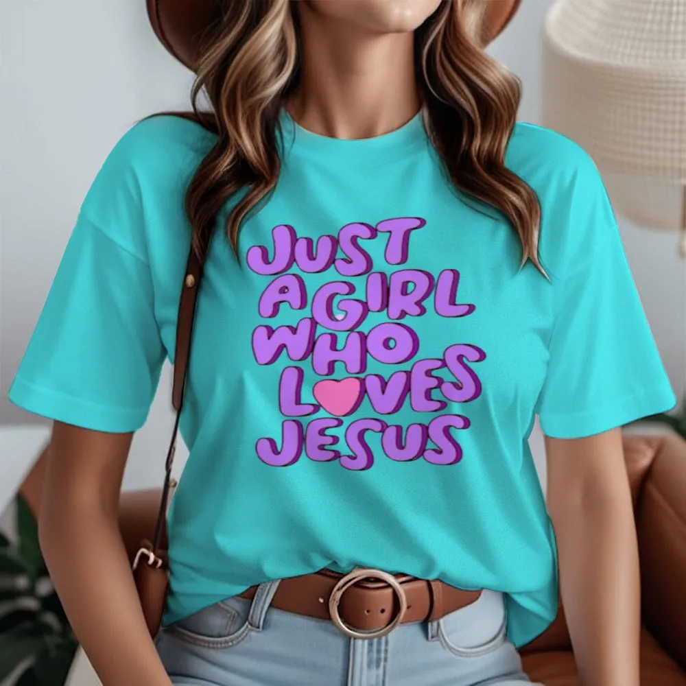 Women  Just A girl Loves Jesus Print Graphic T-shirt