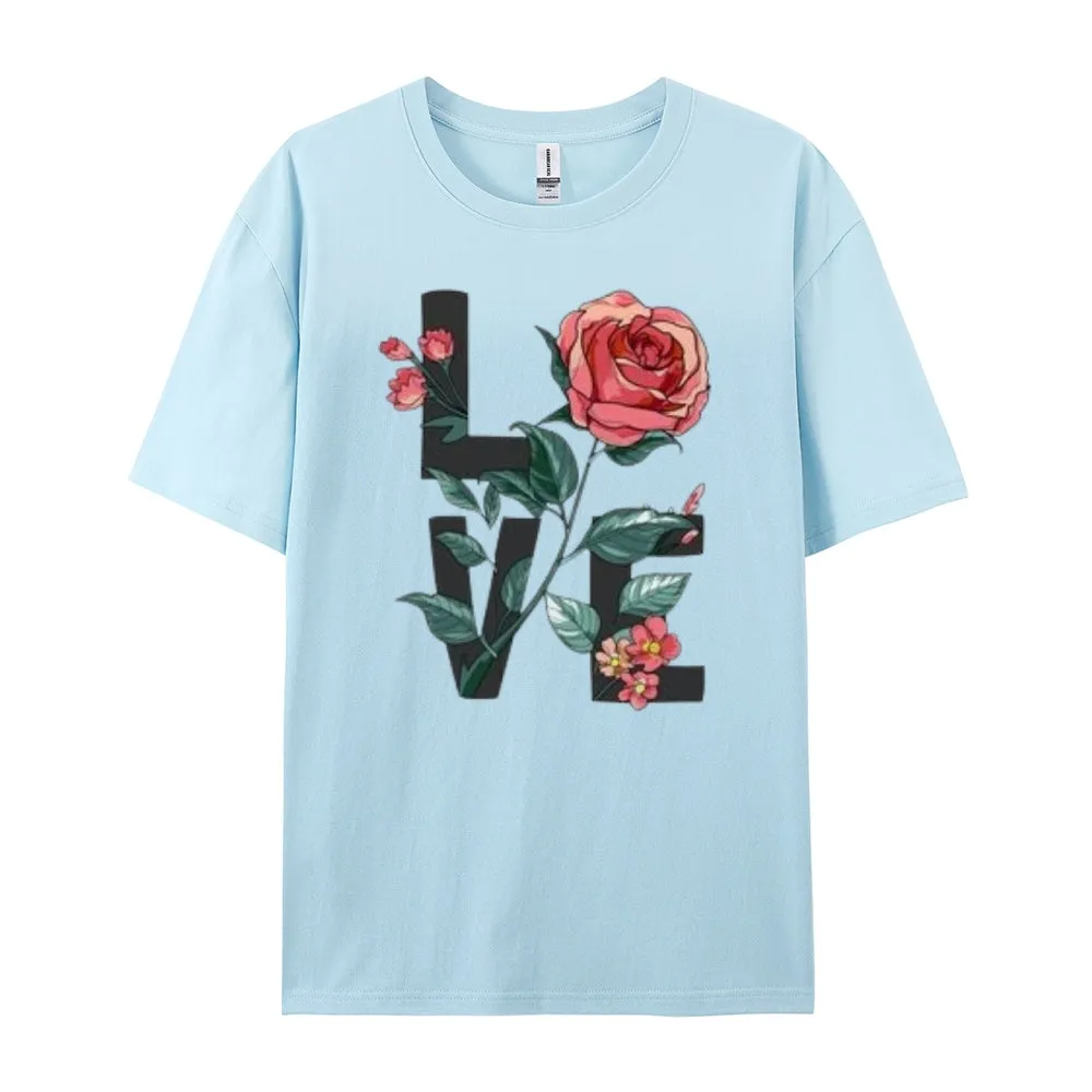 Women Love Flower Print Graphic T-shirt